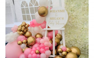 Entrance easel and balloons 