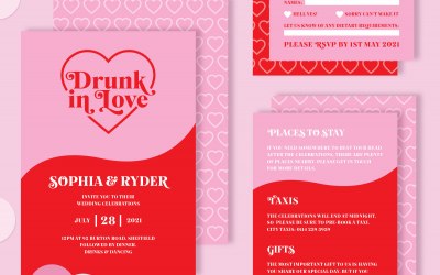 Drunk in love cool and alternative wedding invitation suite including RSVP