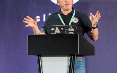 Peter Morgan speaking at Click Live