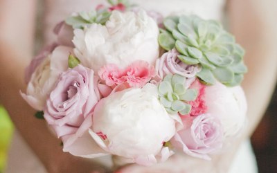 bouquet with peonies and succulents