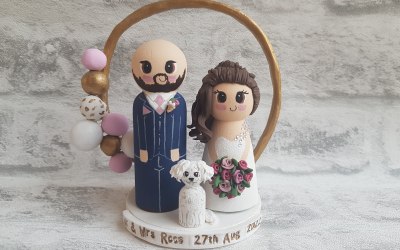 Bald groom wit blue suit personalised bespoke cake topper