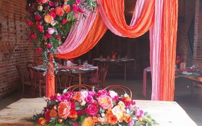 Backdrop with drape and flowers