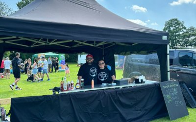 Serving Burgers and a chefs special - Smoked BBQ Beef Brisket Buns at a recent Summer Event in Hitchin. 