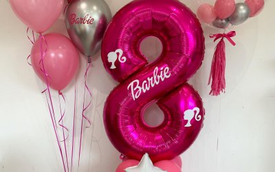 Personalised Number balloon and barbie themed balloons