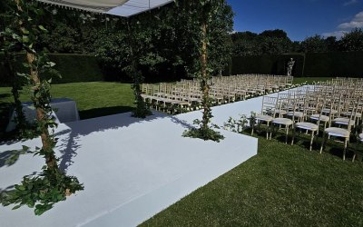 Stage and Decked Aisle for Outdoor Wedding