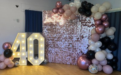 Mariah Sequin Wall with Pink & Black Balloon Decor - Bliss Events by Katie