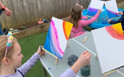 Kids birthday paint party: rainbow sunset 