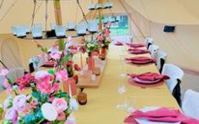 Dinner party styling in one of our Emperor tents