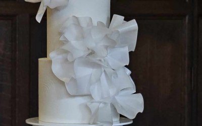 Wafer paper ruffle 3 tier wedding cake - Westminster College