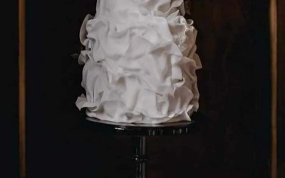 Silky fondant ruffle extra tall 2 tier wedding cake - Gosfield Hall