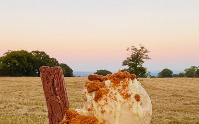 Biscoff ice cream, Biscoff crumb, Cadbury flake! Our supplier is Chilly Cow, based in Ruthin