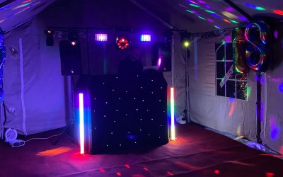 All of the lights! 21st Birthday Set Up 9m x 4m