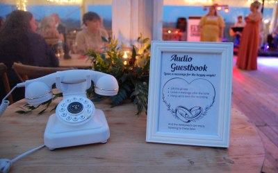 White Audio Guest Book phone at a wedding. 