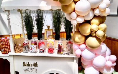 Candy cart hire and balloon art decor