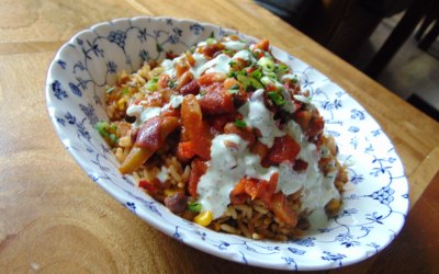 Bayou bean stew and dirty rice with home made ranch