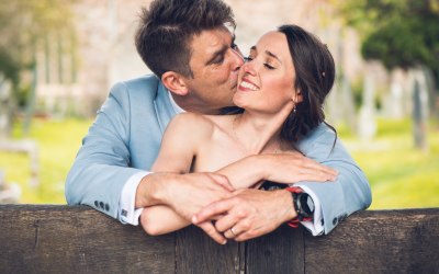 Sharing a kiss after the ceremony