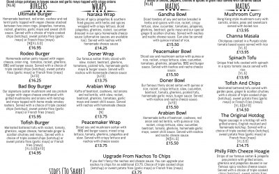 Restaurant Menu (Ignore Prices)