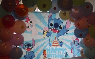 Our stitch backdrop with different balloon on the aches