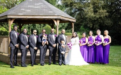 Bride and groom with bridesmaids and groomsmen