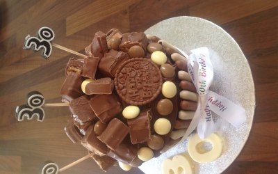 Giant chocolate cupcake with chocolate bars on the top 