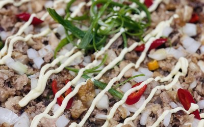 Sisig (roasted pork belly finely chopped,seasoned with lime and chilli)