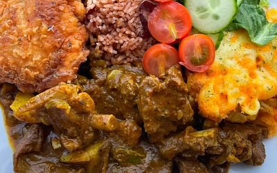 Curry goat and fry chicken 