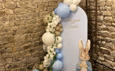 Themed balloon backdrop.