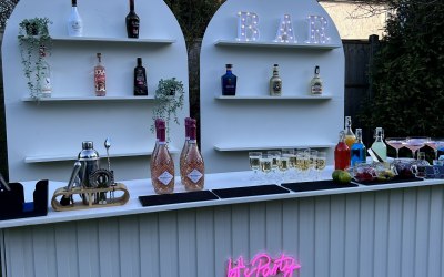 White Slatted bar with backdrops