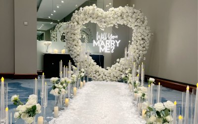 Proposal white floral arch 