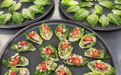 Process of making our chicken on lettuce leaves (Thai Chicken ‘Laab’ Salad)