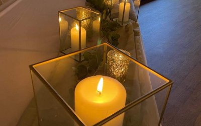 Warm glow of candles in these gold boxes look fab. Various candle holders available 