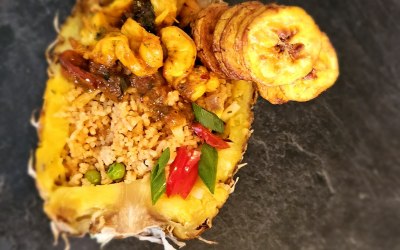 Pineapple Fried rice and cajun prawns