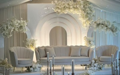 All white Wedding stage & Backdrop 