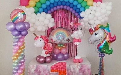 Rainbow Arch, Column, Table Decor, Light-Up Filled Balloon, Unicorn Twisted and Stacked Decor with Unicorn FoilDecor