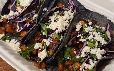 Autumnal Squash Medley tacos, with local pesticide-free roasted squash from our friends at Briar Farm!